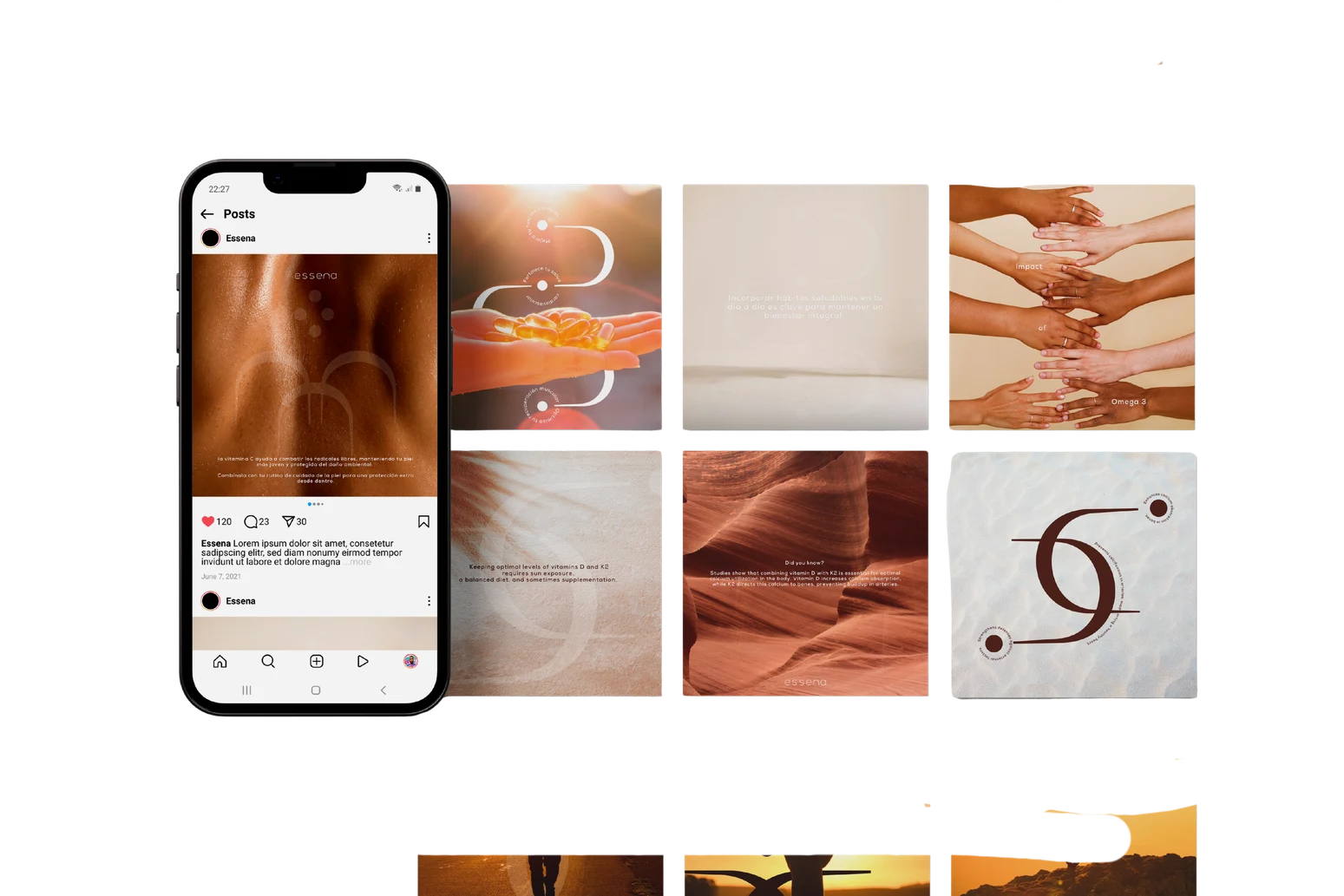 Essena: mockups de la línea visual para redes